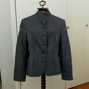 Valentino grey wool jacket with black lace trim